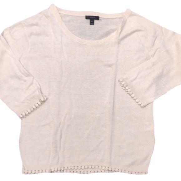 J Crew Womens Scoop Neck Linen Sweater‎ With Pom Pom Trim SKUW197 - Picture 1 of 4